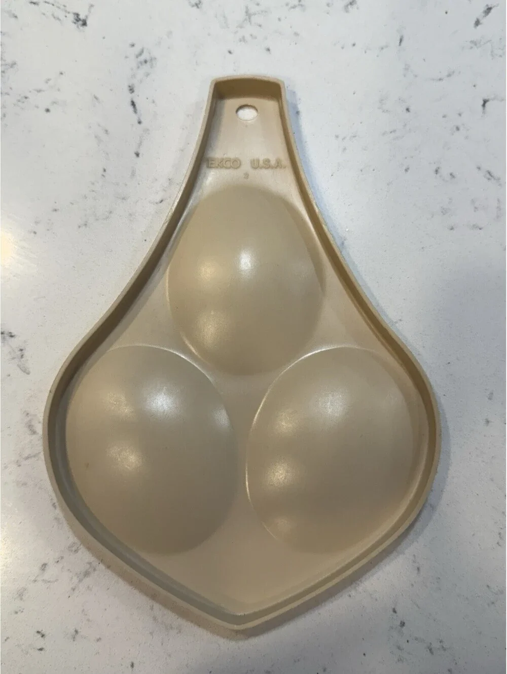 Ekco Vintage Spoon Utensil Rest- Cream Bisque Almond- Triple Spot - Made In USA